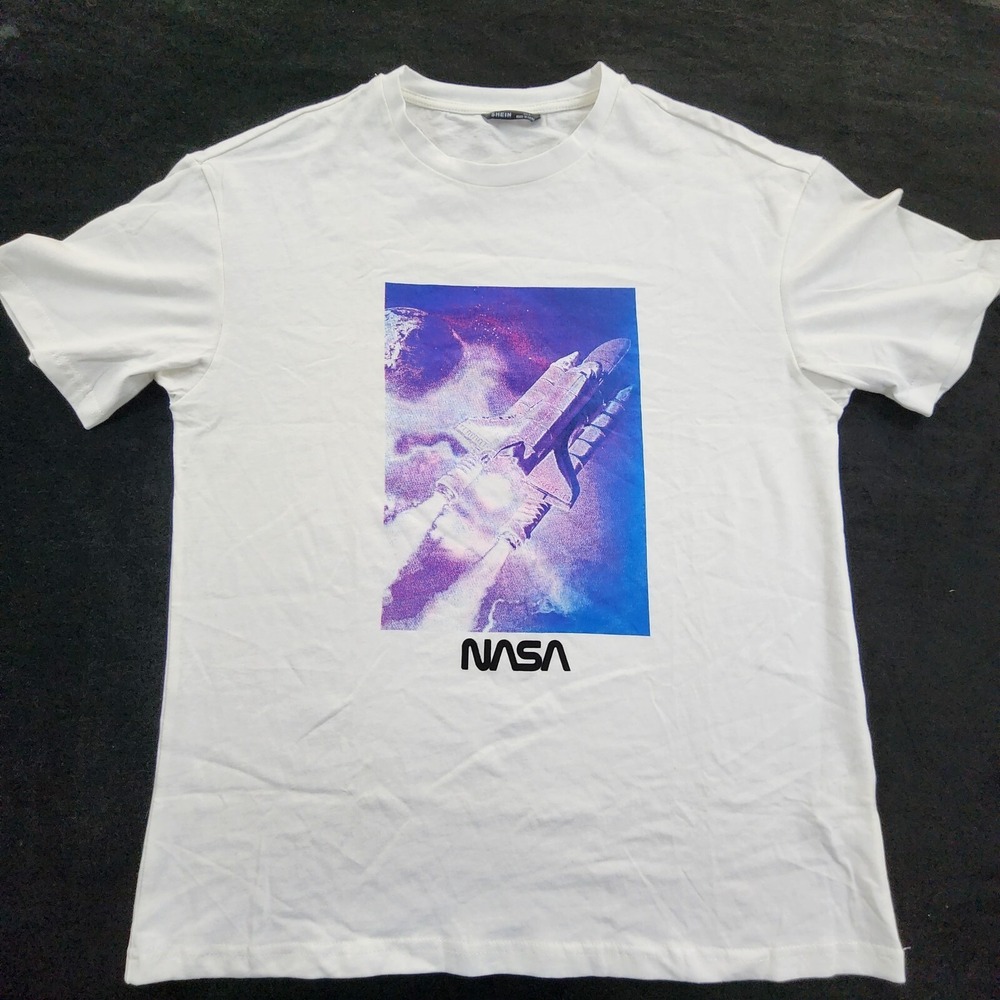 NASA Logo Shein White Short Sleeve Cotton‎ T-Shirt Men's M
